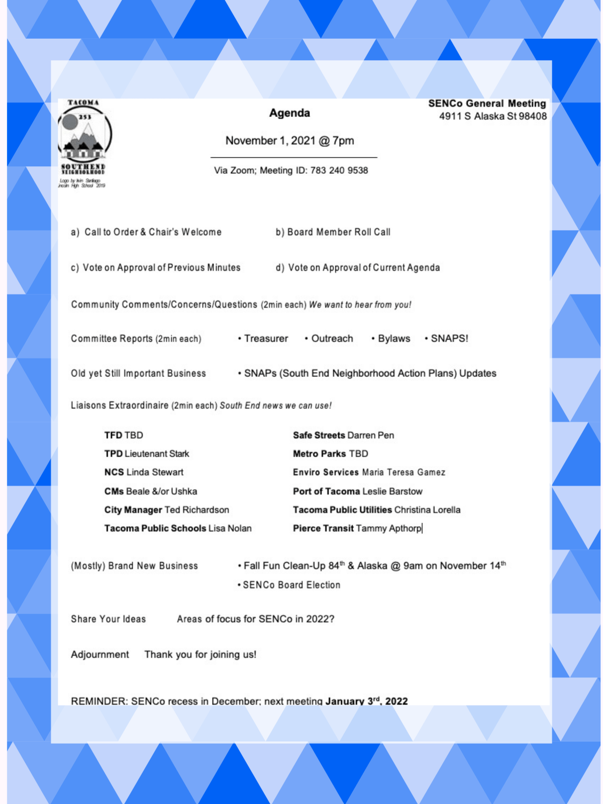 SENCo Nov 1 General Meeting&nbsp;@7pm