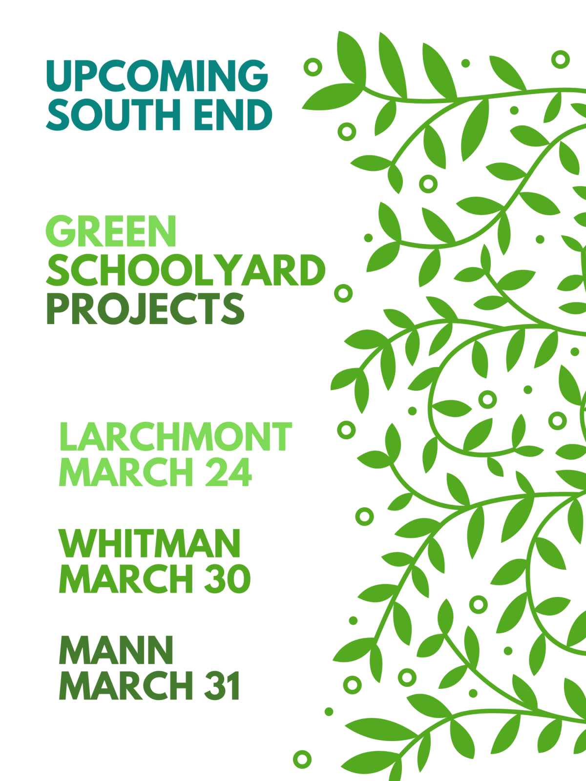 Upcoming Green Schoolyard Events: Larchmont, Mann, &&nbsp;Whitman