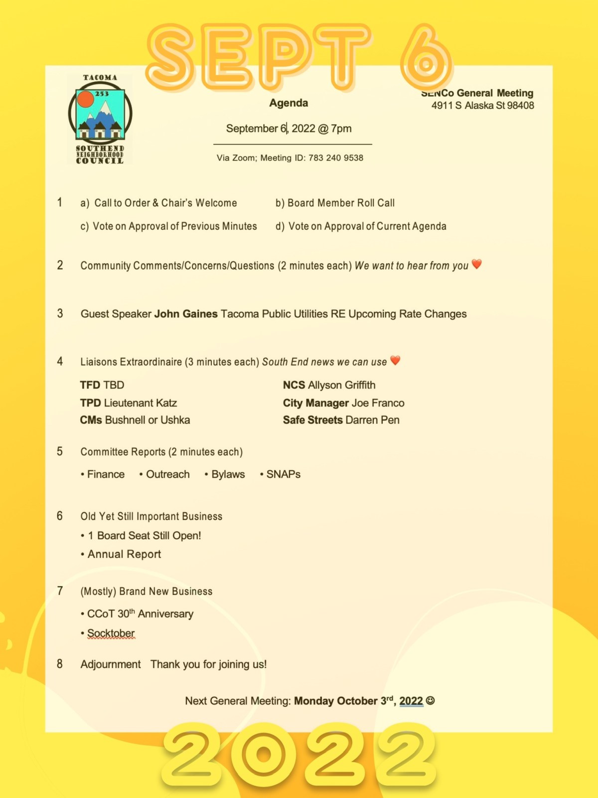 SENCo Gen Mtg: Mon Sept 6 @&nbsp;7pm